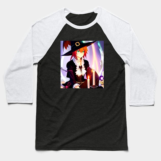 Candle Magic Witch Baseball T-Shirt by Manzo Carey